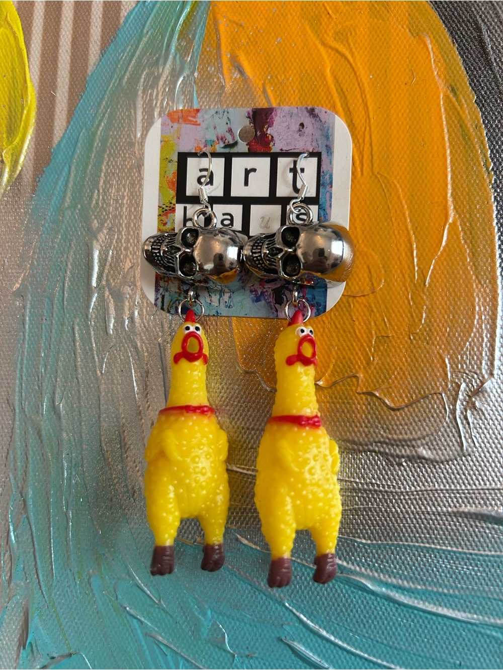 Death Metal Rubber Chicken Earrings